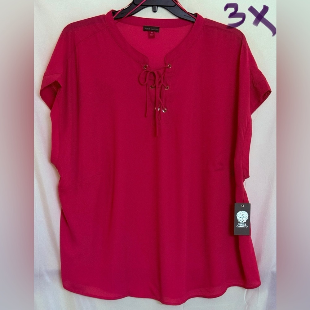 Vince Camuto Magenta Lace-Up Blouse